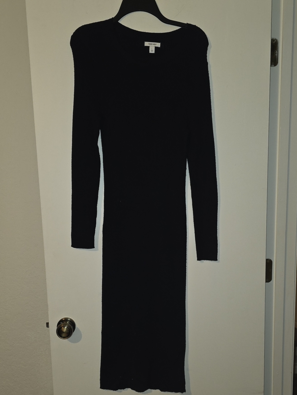 Nine West Black Long-Sleeve Ribbed Maxi Dress